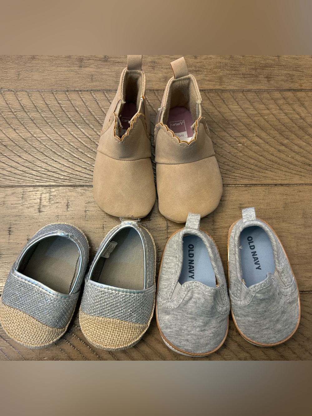 3-6M Toddler Girl Slip-On Baby Shoes & Tan Soft Booties